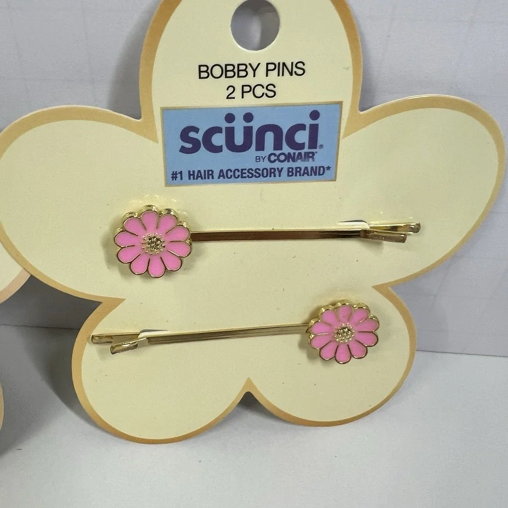 Scunci Bobby Pins Bundle Butterfly Daisy‎ Gold Hair Clips New Pink Flowers Fun